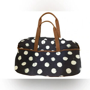 Merona blue and white polka dot faux leather weekend duffle bag